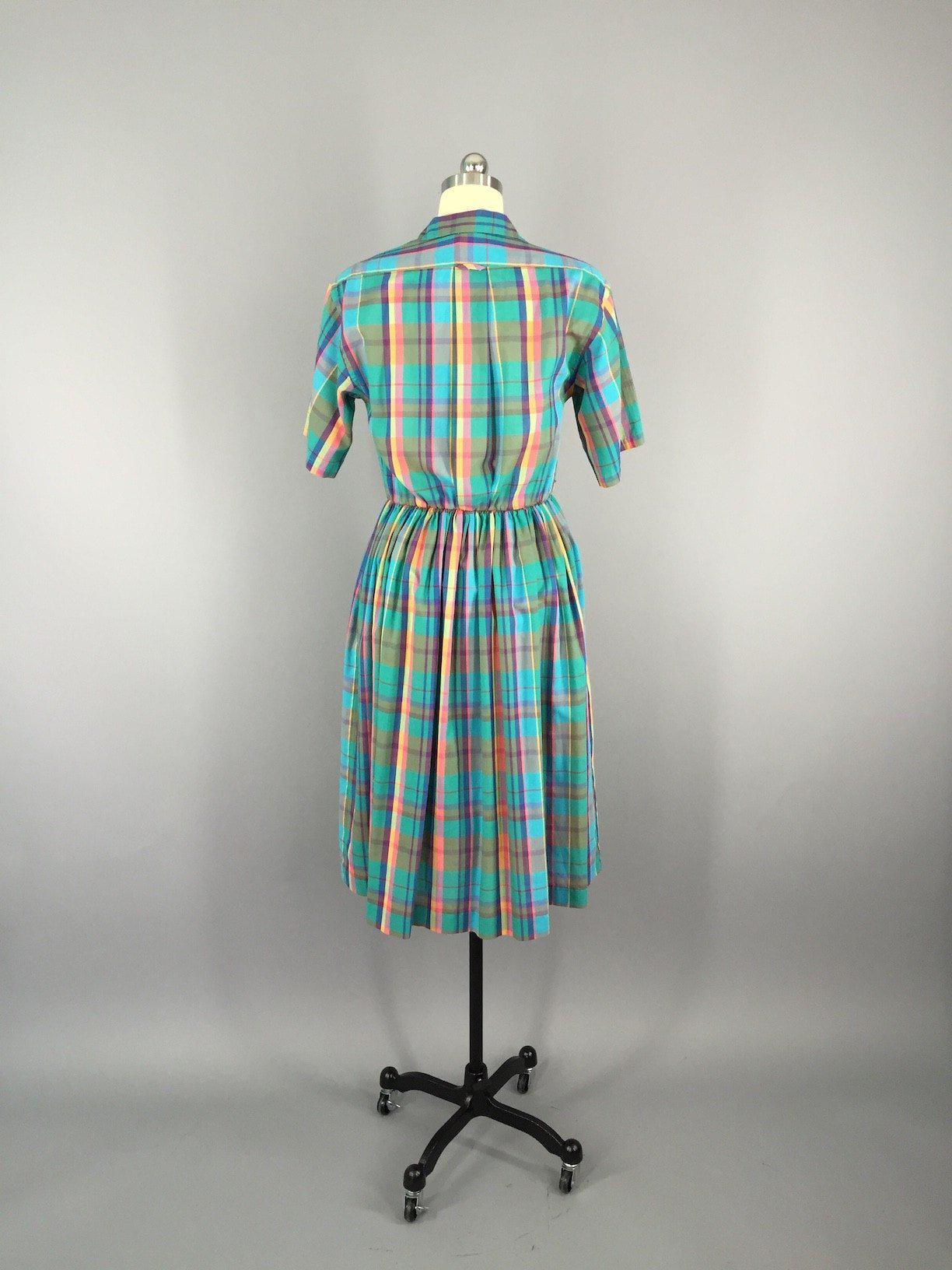 Vintage Plaid Day Dress / 1980s Hunt Club - ThisBlueBird
