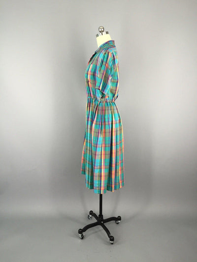 Vintage Plaid Day Dress / 1980s Hunt Club - ThisBlueBird