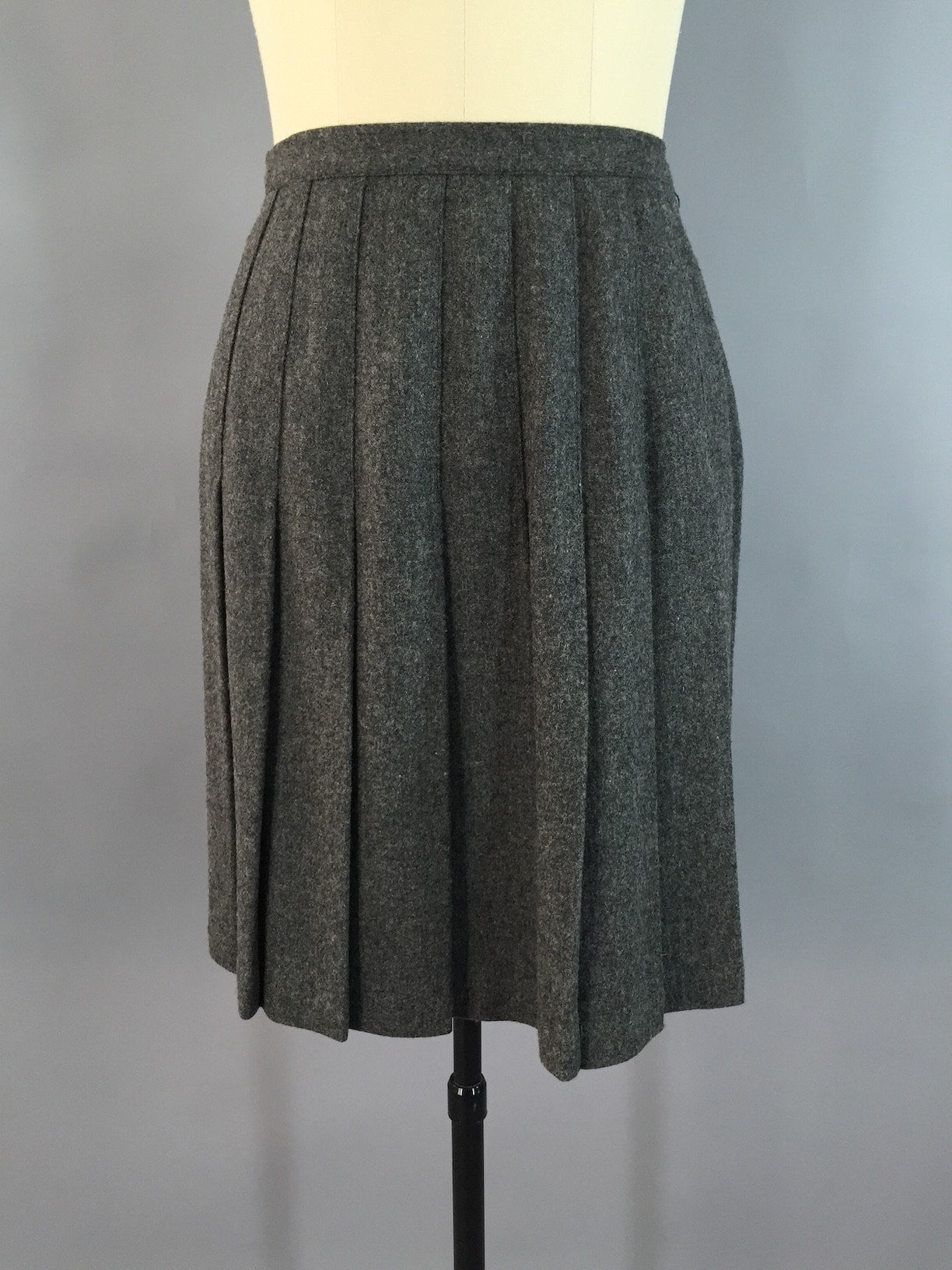Vintage Pleated Mini Skirt / Grey Wool - ThisBlueBird