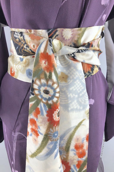Vintage Purple Abstract Floral Silk Kimono Robe-ThisBlueBird - Modern Vintage