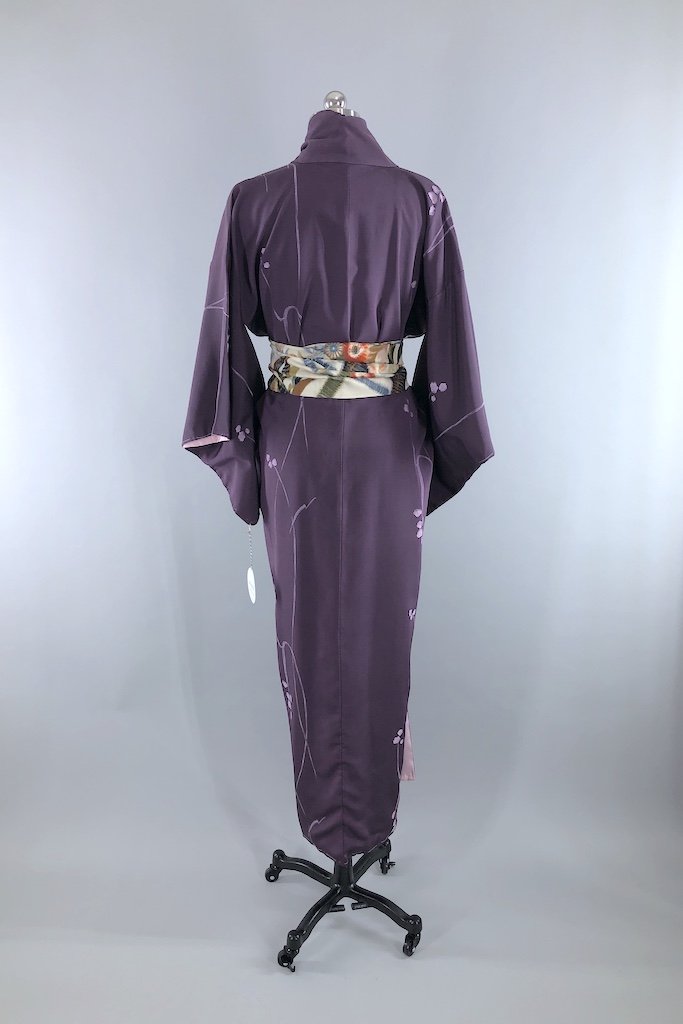 Vintage Purple Abstract Floral Silk Kimono Robe-ThisBlueBird - Modern Vintage
