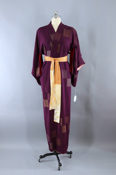 Vintage Purple and Gold Silk Kimono Robe-ThisBlueBird - Modern Vintage