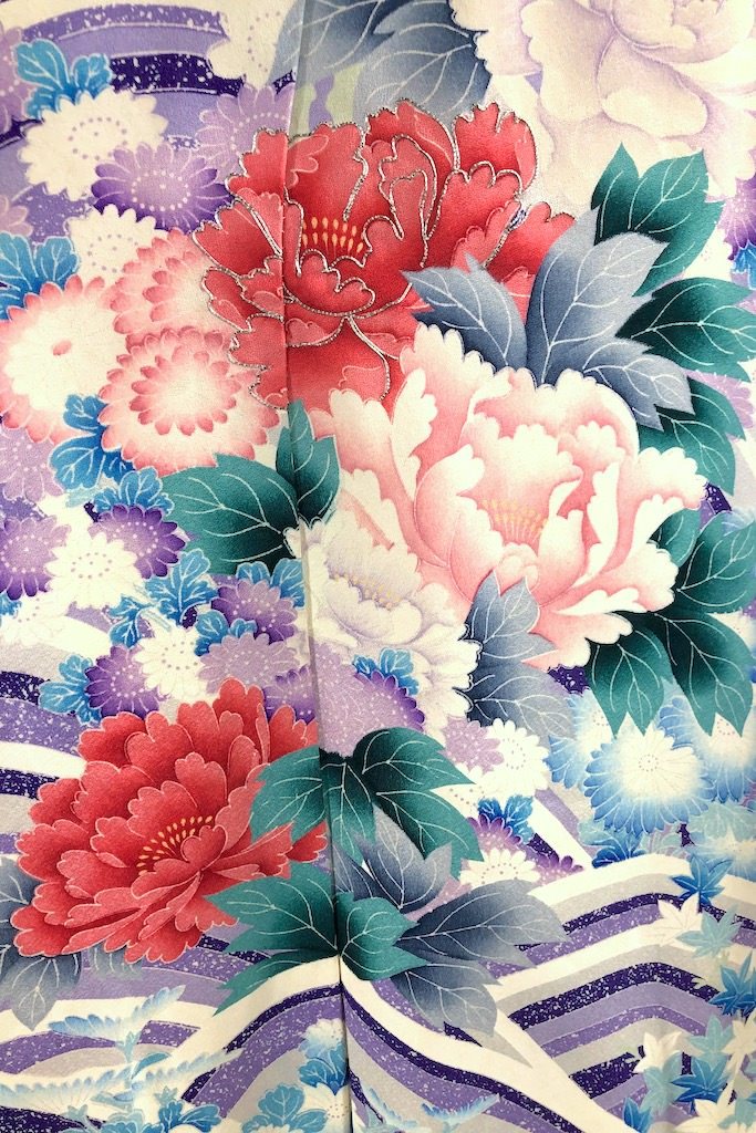 Vintage Purple &amp; Aqua Floral Print Kimono Robe-ThisBlueBird