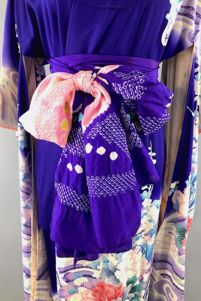 Vintage Purple &amp; Aqua Floral Print Kimono Robe-ThisBlueBird