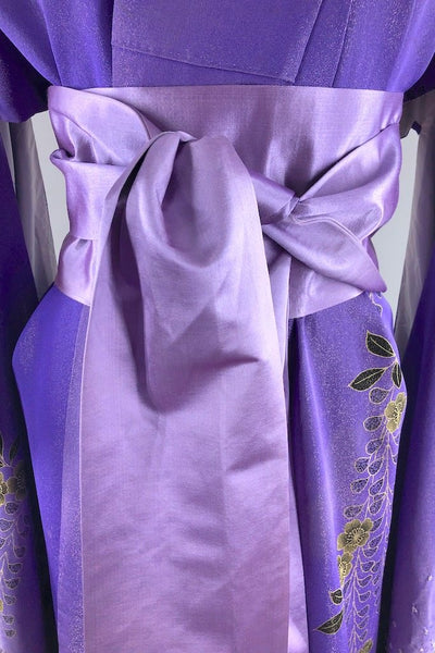 Vintage Purple & Black Metallic Silk Kimono Robe-ThisBlueBird - Modern Vintage