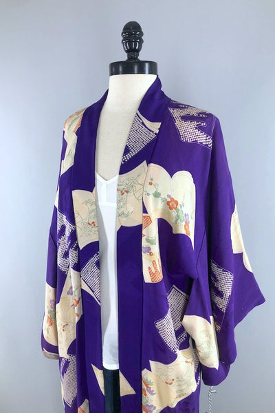 Vintage Purple Books Silk Kimono Cardigan-ThisBlueBird - Modern Vintage