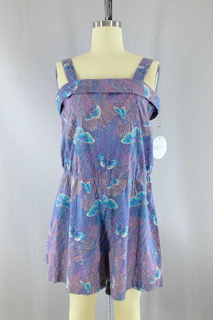 Vintage Purple Butterfly Cotton Romper-ThisBlueBird