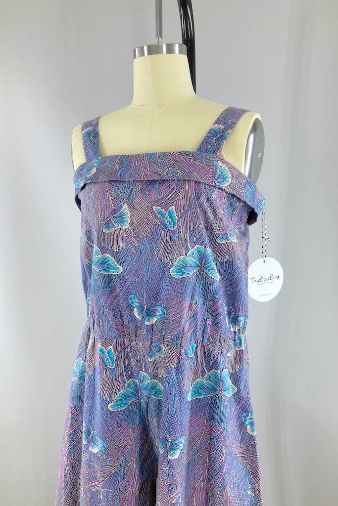 Vintage Purple Butterfly Cotton Romper-ThisBlueBird