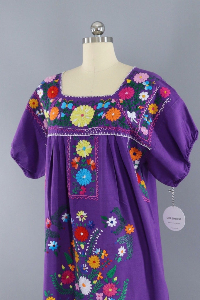 Vintage Purple Embroidered Mexican Dress-ThisBlueBird - Modern Vintage