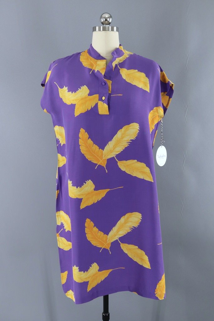 Vintage Purple Feather Dress-ThisBlueBird - Modern Vintage