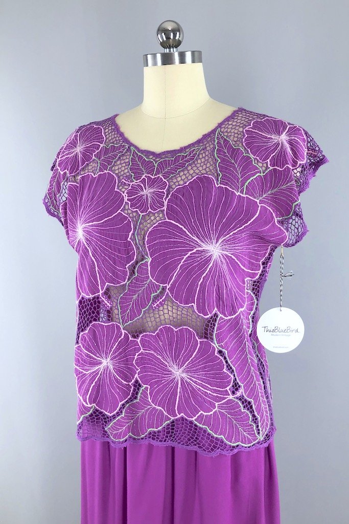 Vintage Purple Hawaiian Lace Top & Skirt Set-ThisBlueBird - Modern Vintage