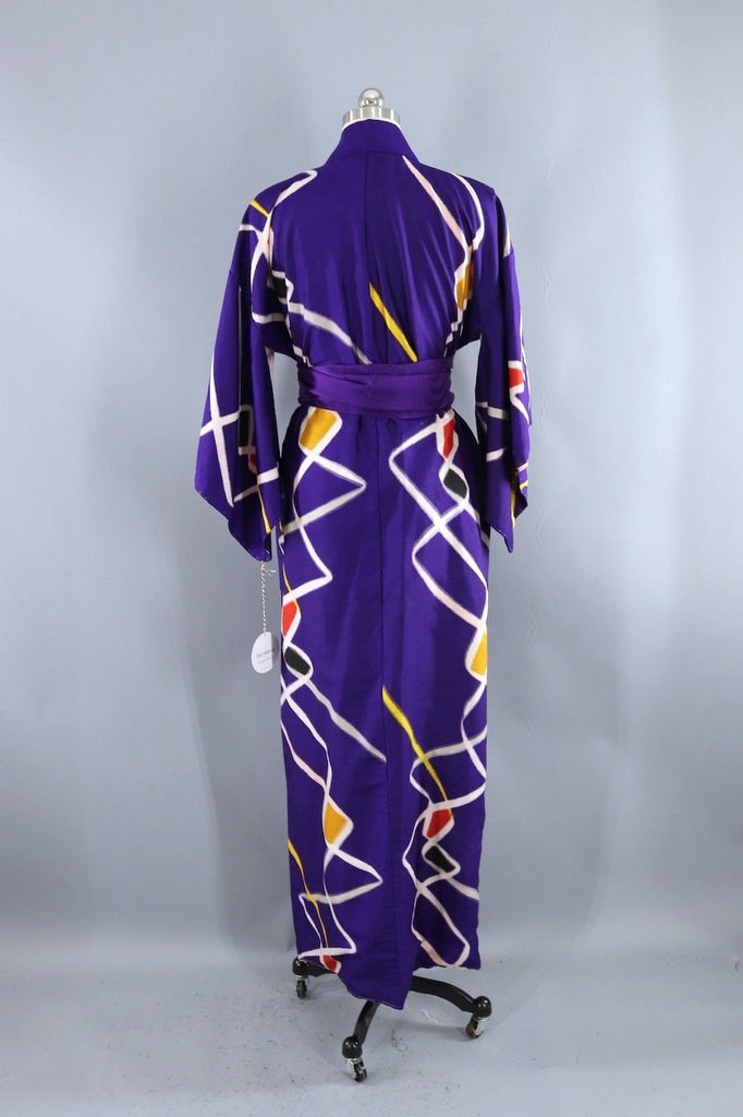 Vintage Purple Ikat Silk Kimono-ThisBlueBird - Modern Vintage