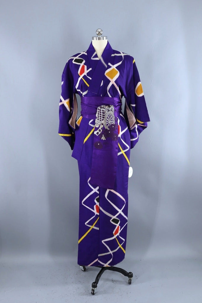 Vintage Purple Ikat Silk Kimono-ThisBlueBird - Modern Vintage