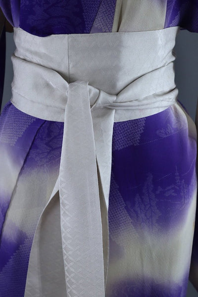 Vintage Purple Ivory Ombre Silk Kimono Robe-ThisBlueBird - Modern Vintage