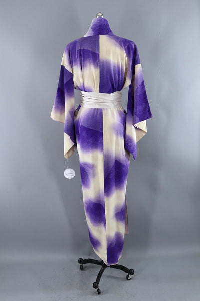 Vintage Purple Ivory Ombre Silk Kimono Robe-ThisBlueBird - Modern Vintage