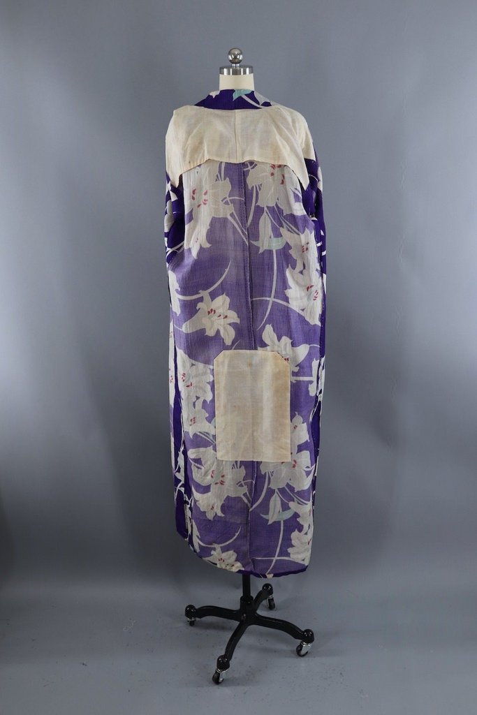 Vintage Purple Lilies Silk Kimono Robe-ThisBlueBird - Modern Vintage