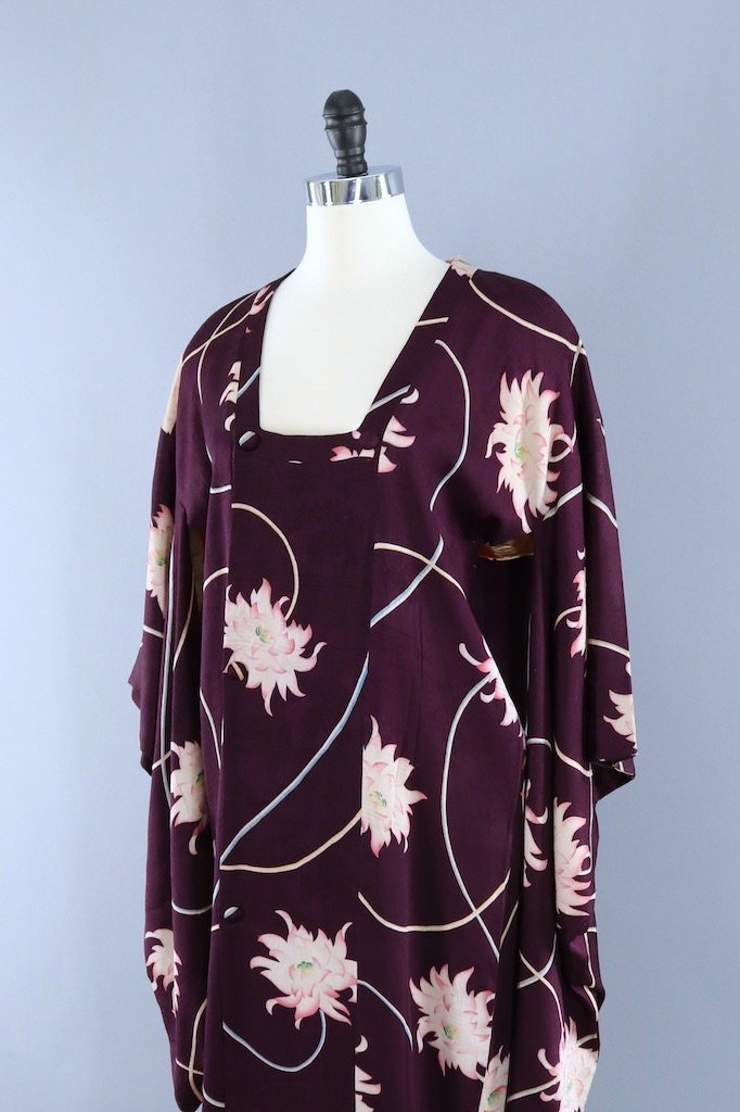 Vintage Purple Lotus Silk Kimono Cardigan-ThisBlueBird - Modern Vintage