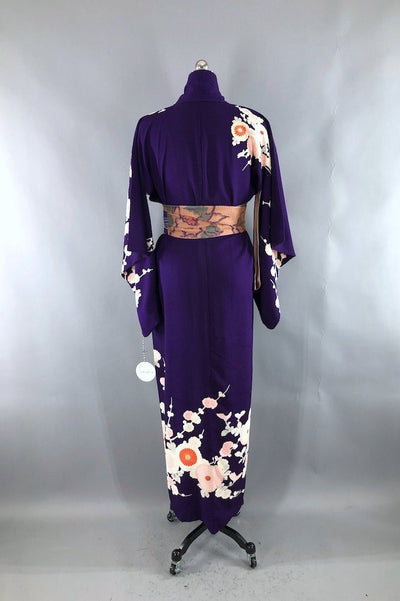 Vintage Purple & Orange Floral Silk Kimono Robe-ThisBlueBird - Modern Vintage