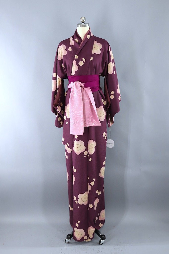 Vintage Purple & Pink Floral Silk Kimono Robe-ThisBlueBird - Modern Vintage
