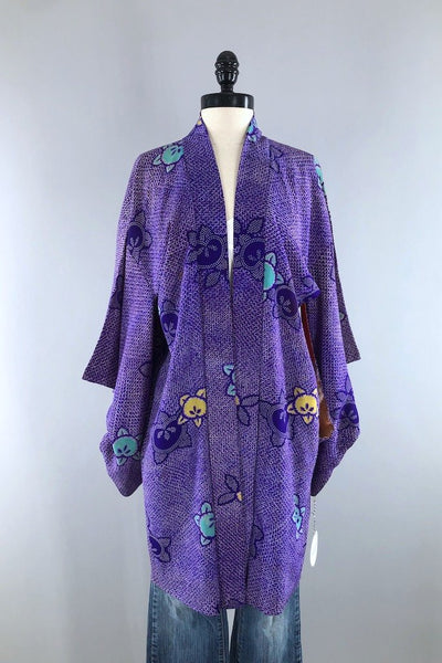 Vintage Purple Shibori Silk Kimono Cardigan-ThisBlueBird - Modern Vintage