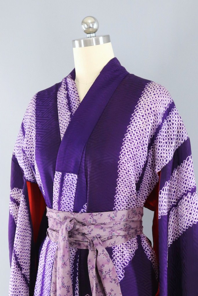 Vintage Purple Shibori Silk Kimono Robe ThisBlueBird