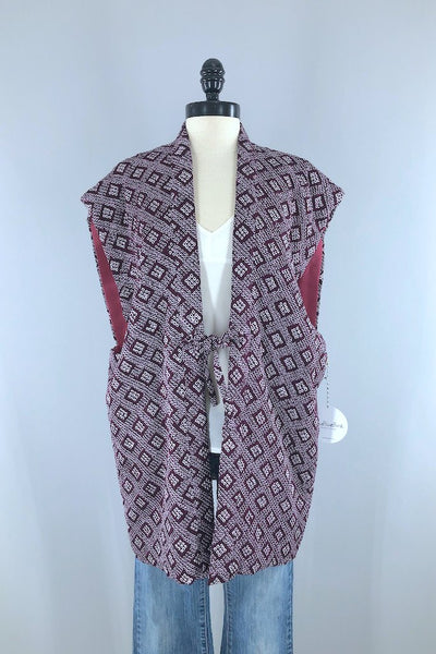 Vintage Purple Shibori Silk Kimono Vest