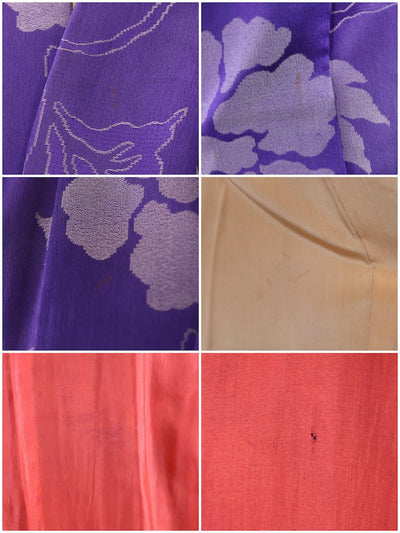 Vintage Purple Silver Peony Silk Kimono Robe-ThisBlueBird - Modern Vintage