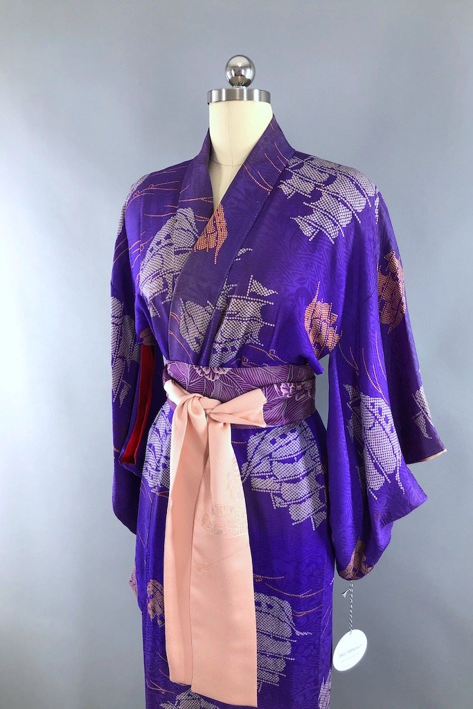 Vintage Purple Tall Ships Silk Kimono Robe – ThisBlueBird