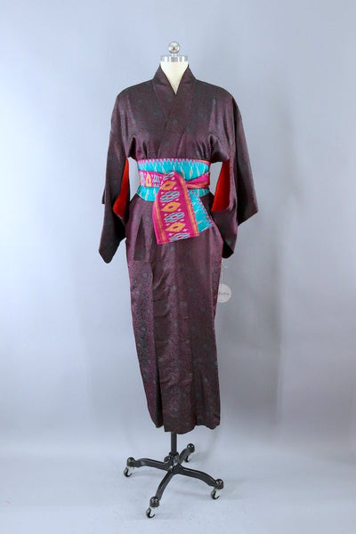 Vintage Purple & Teal Silk Kimono Robe-ThisBlueBird - Modern Vintage