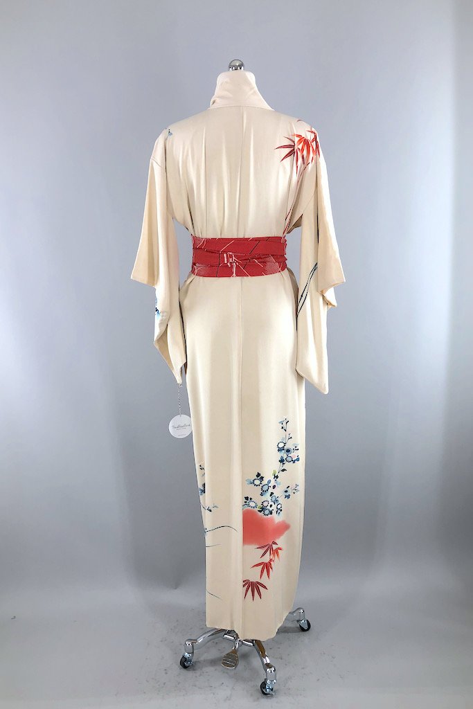 Vintage Red Bamboo Silk Kimono Robe-ThisBlueBird - Modern Vintage