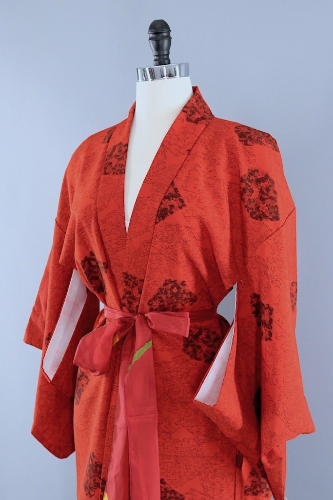 Vintage Red & Black Floral Kimono Cardigan ThisBlueBird