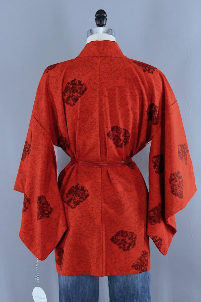 Vintage Red & Black Floral Kimono Cardigan ThisBlueBird