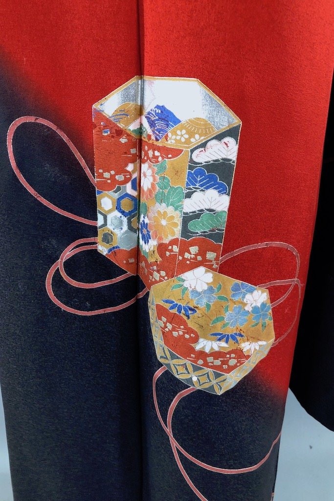 Vintage Red &amp; Black Silk Kimono Robe-ThisBlueBird - Modern Vintage
