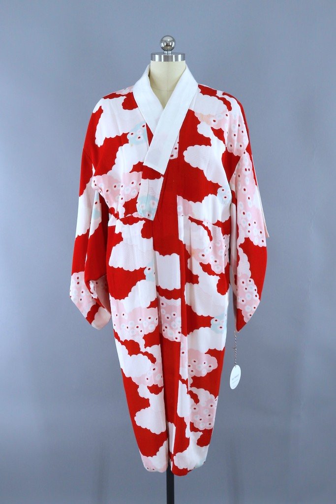 Vintage Red Clouds Silk Kimono Robe – ThisBlueBird