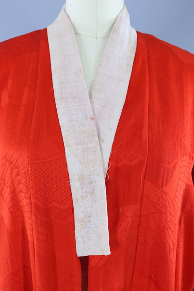 Vintage Red Cranes Silk Kimono Robe-ThisBlueBird - Modern Vintage