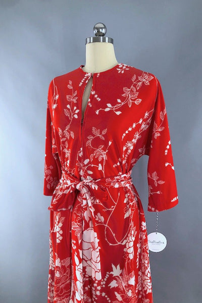 Vintage Red Floral Maxi Dress-ThisBlueBird - Modern Vintage