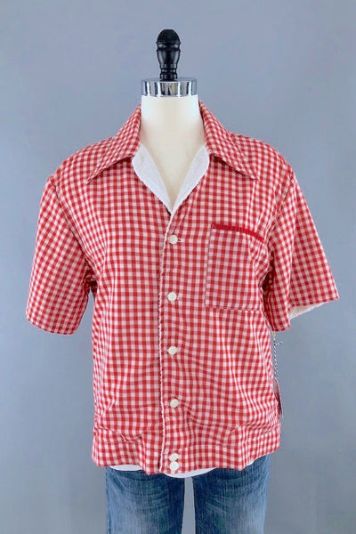 Vintage Red Gingham Terry Cloth Shirt-ThisBlueBird