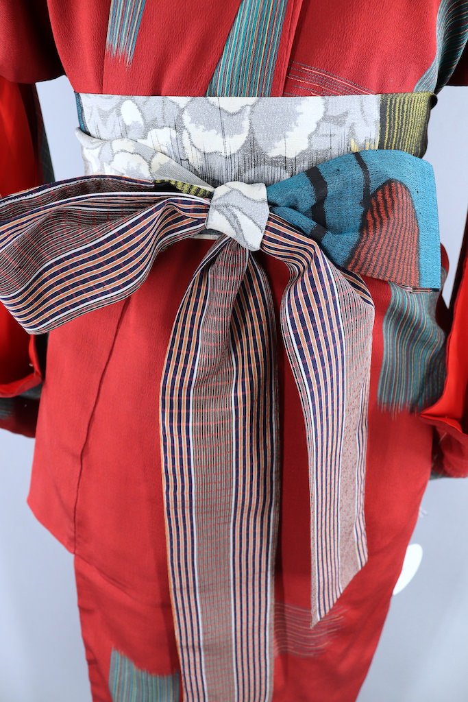 Vintage Red & Green Silk Kimono Robe-ThisBlueBird - Modern Vintage