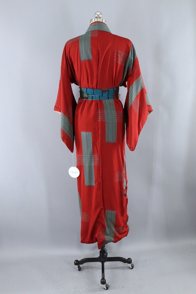 Vintage Red & Green Silk Kimono Robe-ThisBlueBird - Modern Vintage