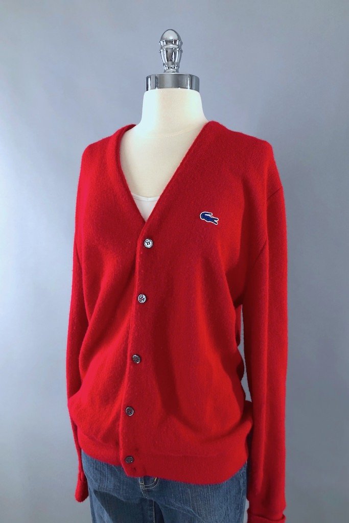Vintage Red Izod Lacoste Cardigan Sweater-ThisBlueBird - Modern Vintage
