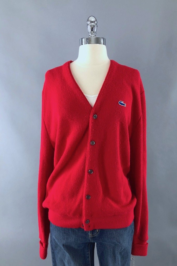 Vintage Red Izod Lacoste Cardigan Sweater-ThisBlueBird - Modern Vintage