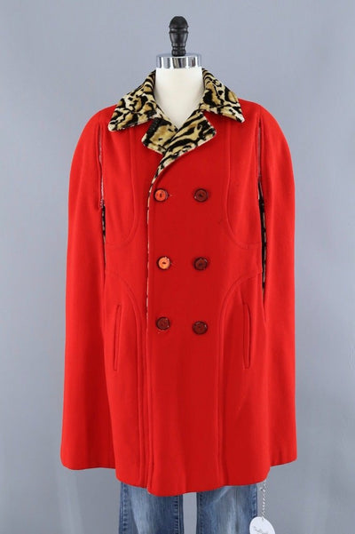 Vintage Red Leopard Print Reversible Cape-ThisBlueBird - Modern Vintage