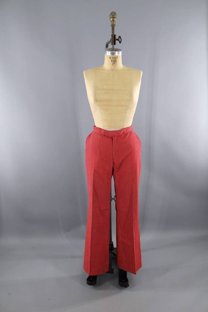 Vintage 1970s Red Pinstripe Pants - ThisBlueBird