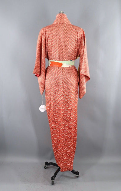 Vintage Red Seigaiha Silk Kimono Robe-ThisBlueBird - Modern Vintage