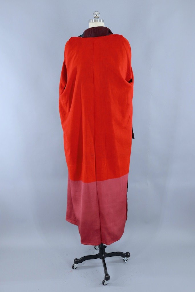 Vintage Red & Teal Green Ikat Silk Kimono Robe-ThisBlueBird - Modern Vintage