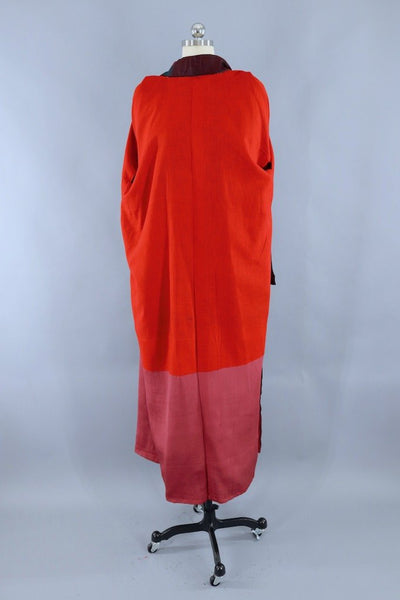 Vintage Red & Teal Green Ikat Silk Kimono Robe-ThisBlueBird - Modern Vintage