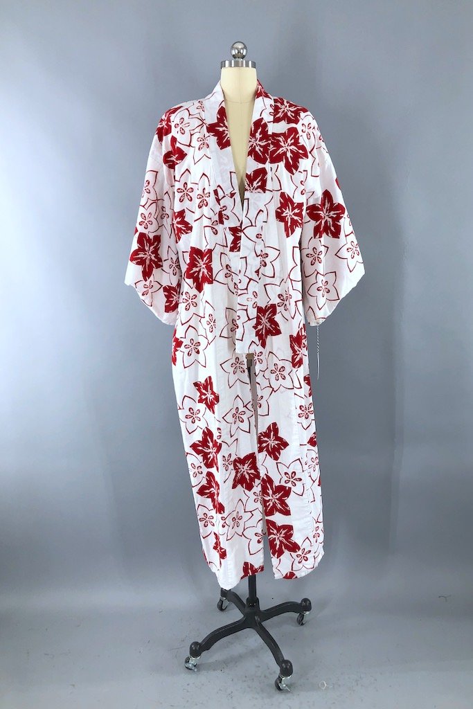 Vintage Red & White Cotton Yukata Kimono Robe – ThisBlueBird