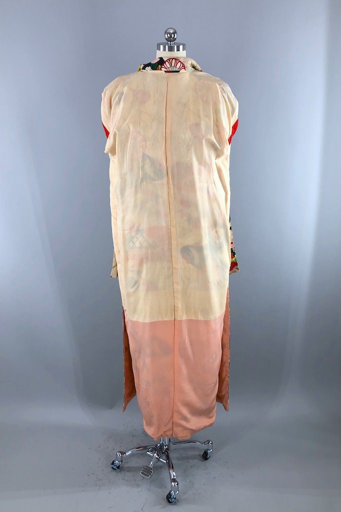 Vintage Red &amp; White Silk Kimono Robe-ThisBlueBird - Modern Vintage