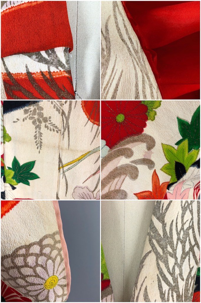 Vintage Red &amp; White Silk Kimono Robe-ThisBlueBird - Modern Vintage