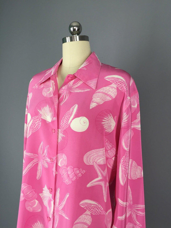 Vintage Rosa Cha Blouse / Preppy Pink Seashells - ThisBlueBird